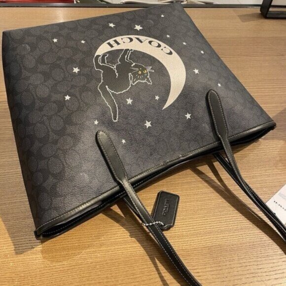 Coach Black Tote with Cat and Moon Motif - Picture 4 of 4
